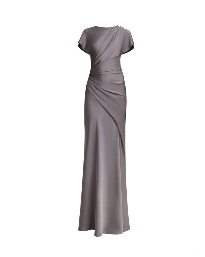 Asymmetrical Draped Satin Dress - Gemy Maalouf