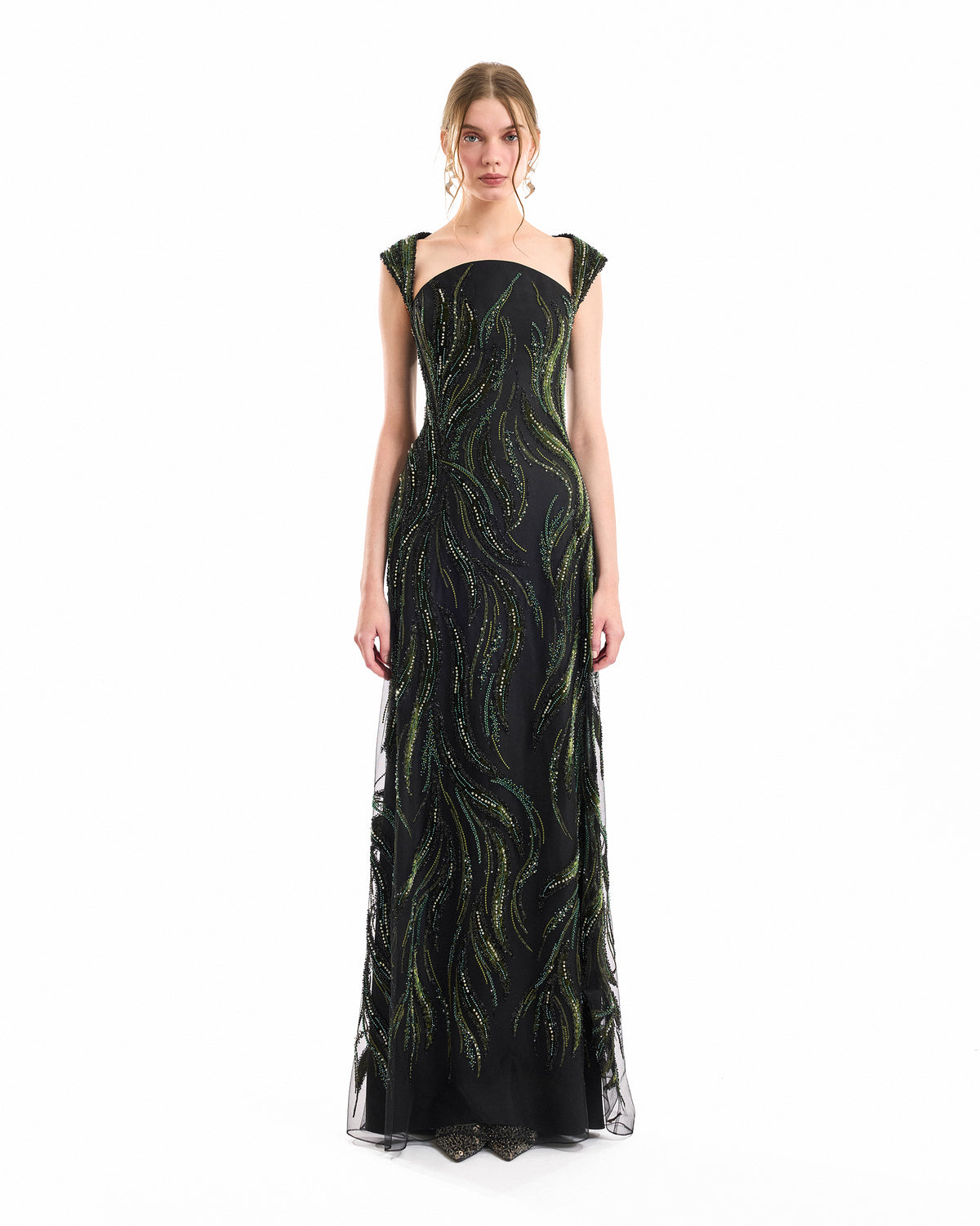 Wide-Strap Beaded Dress