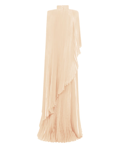 Fully Pleated Organza Champagne Dress