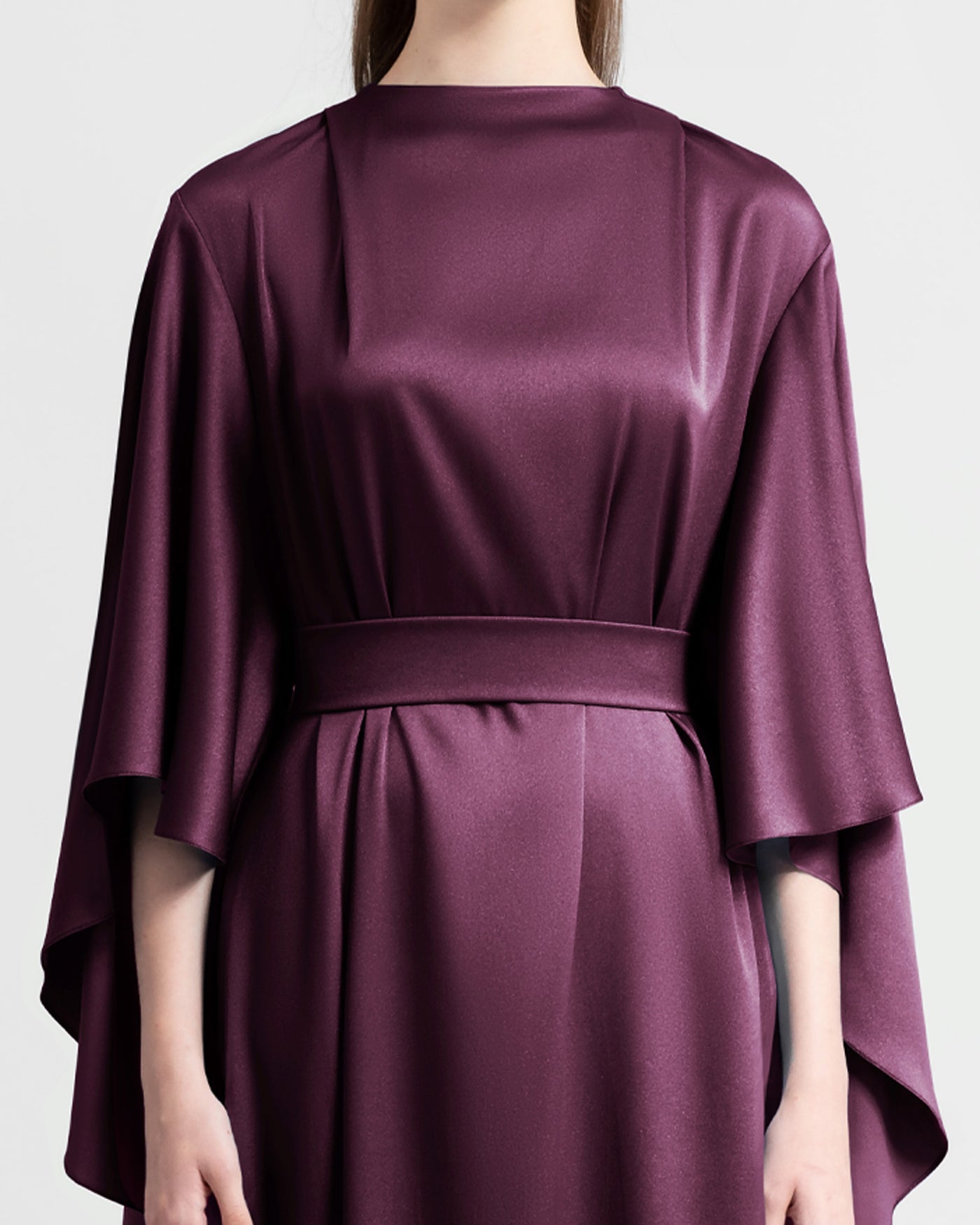 Burgundy Loose-Cut Bell Sleeves Dress