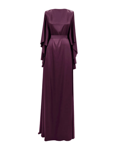 Burgundy Loose-Cut Bell Sleeves Dress