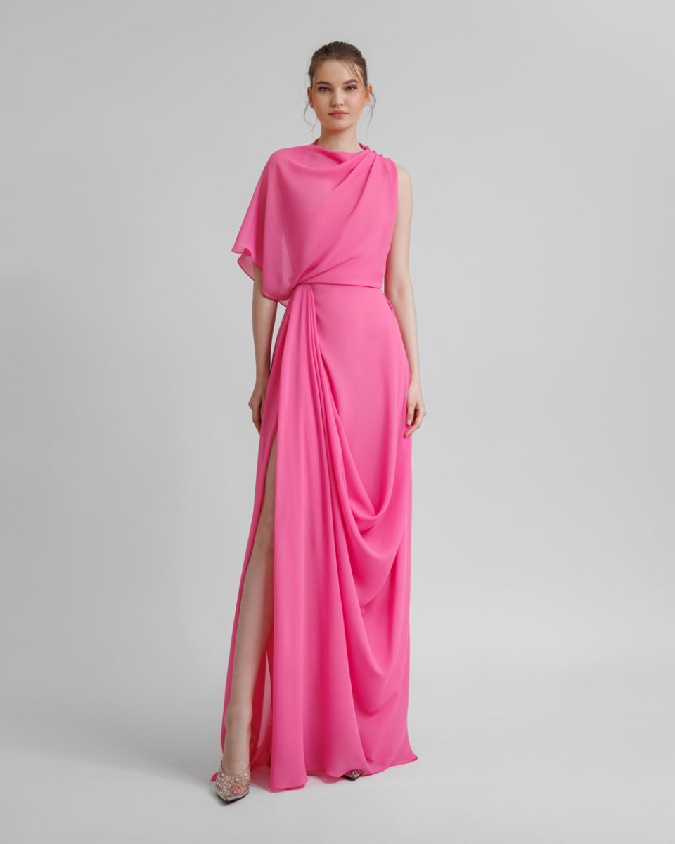 Asymmetrical Draped Pink Dress - Gemy Maalouf