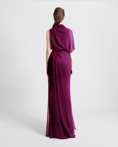 Asymmetrical Draped Burgundy Dress