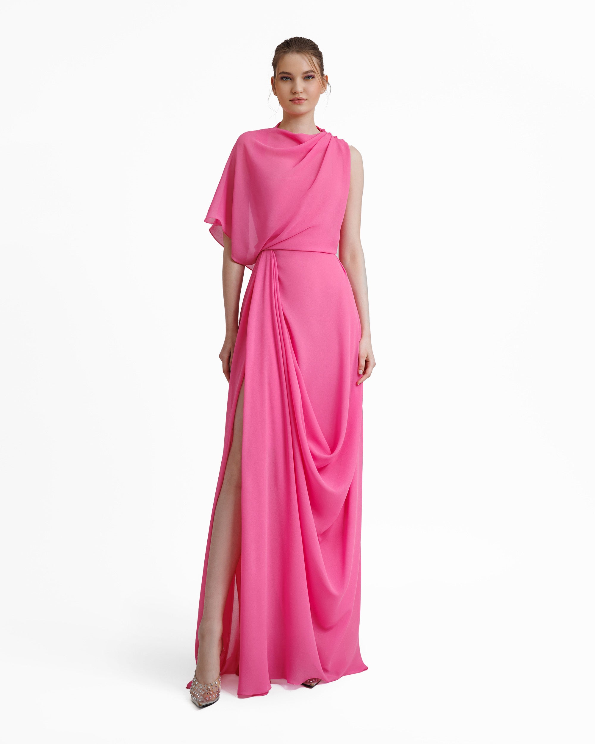 Asymmetrical Draped Pink Dress