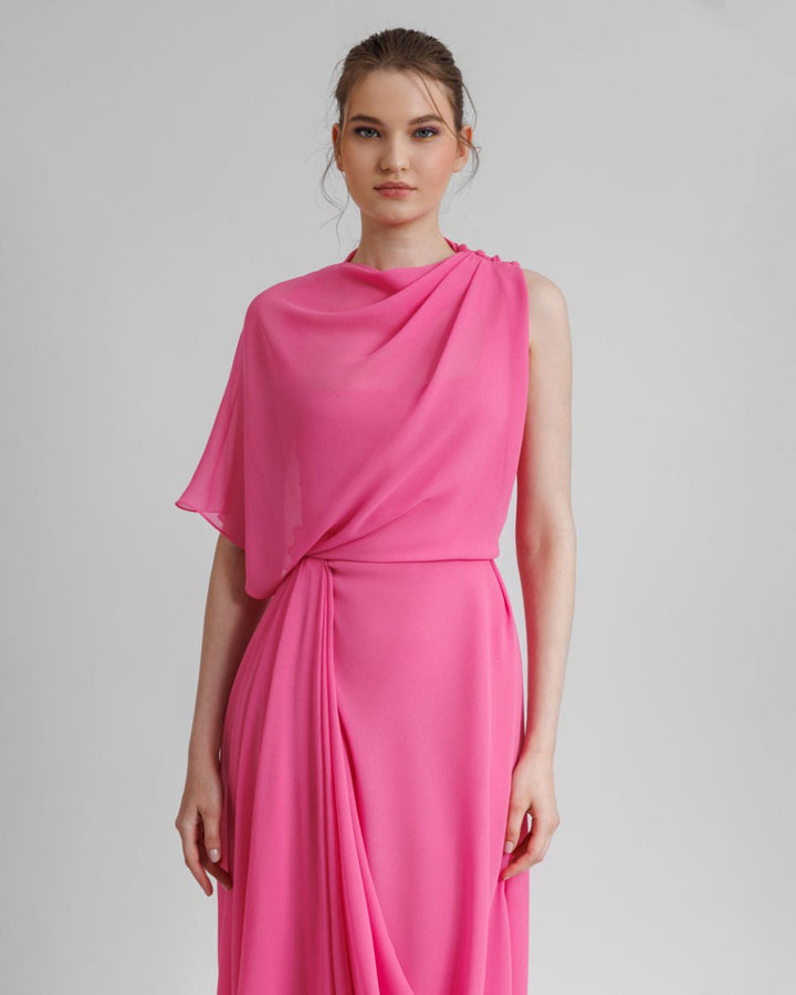 Asymmetrical Draped Pink Dress - Gemy Maalouf