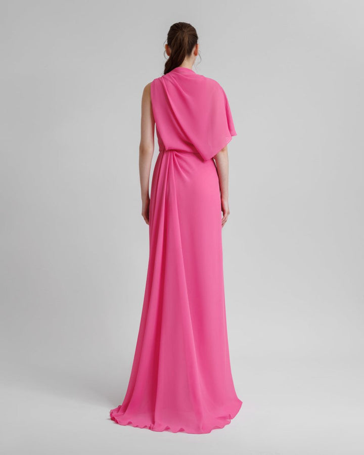 Asymmetrical Draped Pink Dress - Gemy Maalouf