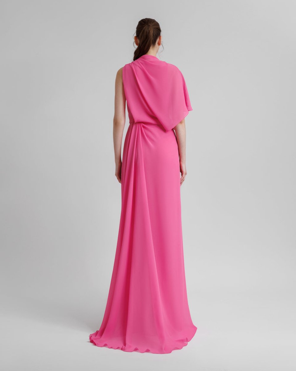 Asymmetrical Draped Pink Dress - Gemy Maalouf