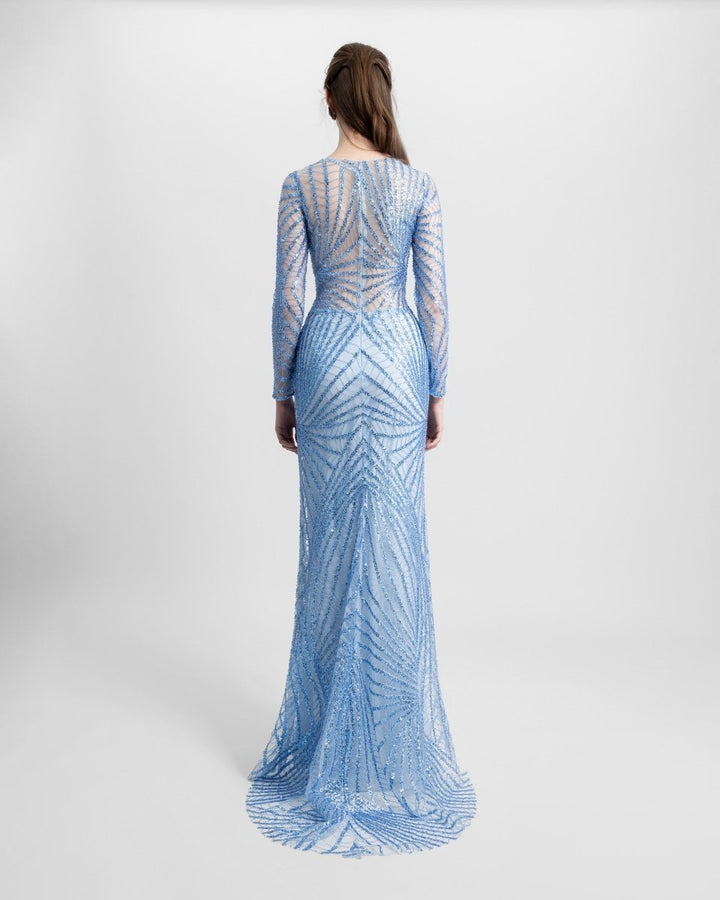 Fully Beaded Blue Dress - Gemy Maalouf