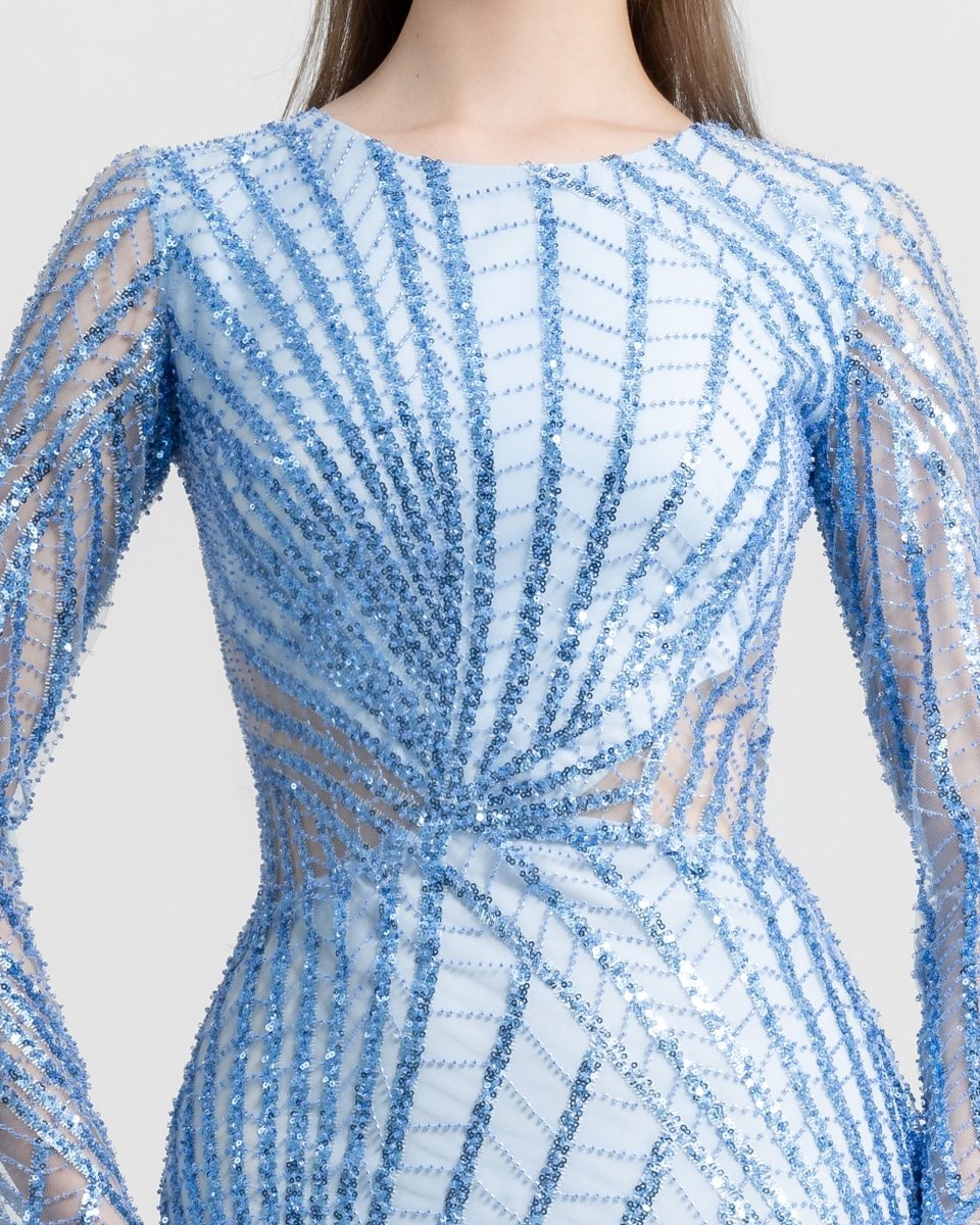 Fully Beaded Blue Dress - Gemy Maalouf