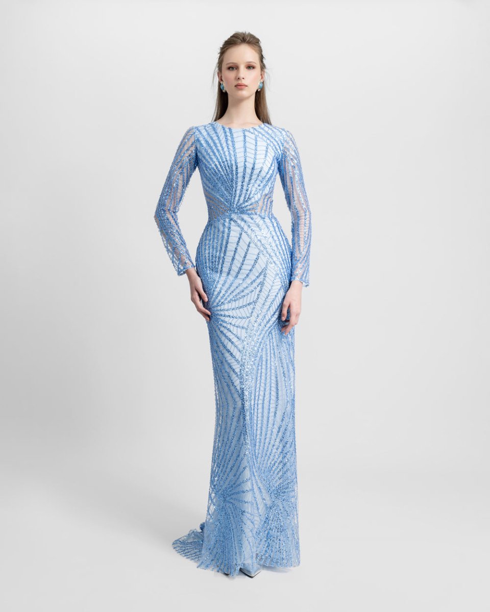 Fully Beaded Blue Dress - Gemy Maalouf