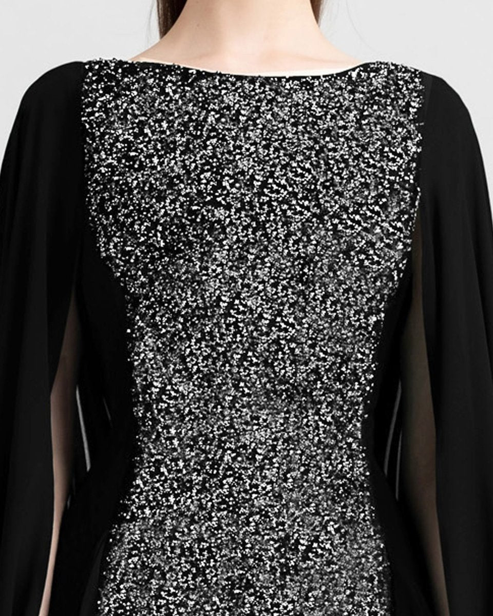 Black Beaded Round - Neckline Dress - Gemy Maalouf