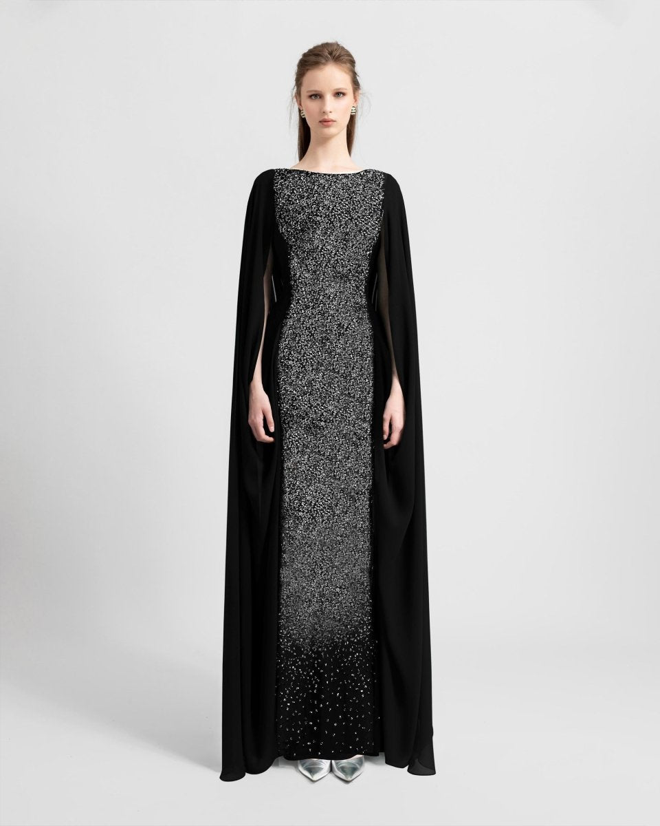 Black Beaded Round - Neckline Dress - Gemy Maalouf