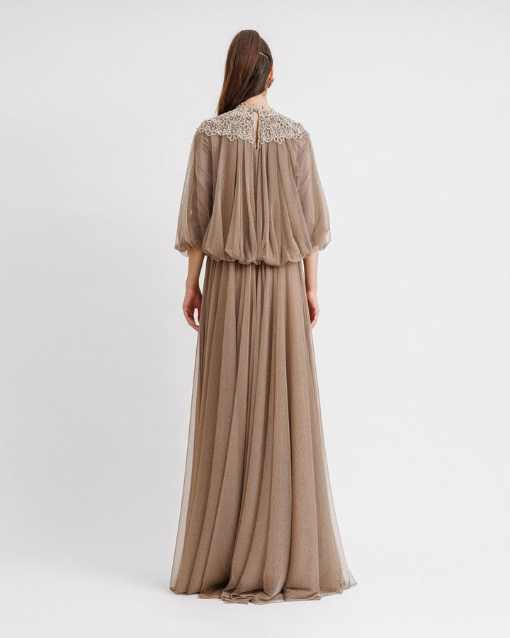 Lace Neckline Kaftan - Gemy Maalouf