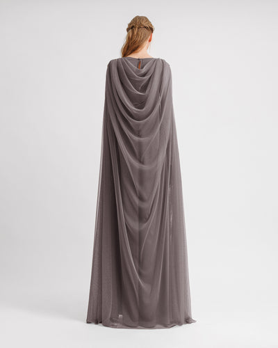 Draped Back Loose-Cut Grey Kaftan Dress