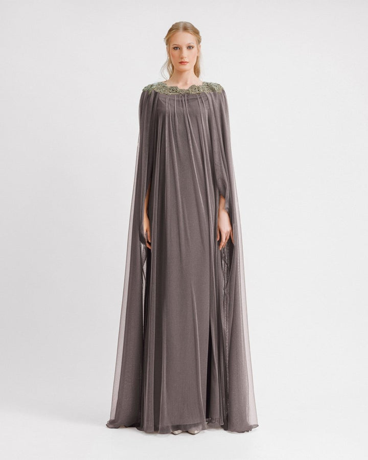 Draped Back Loose - Cut Grey Kaftan - Gemy Maalouf