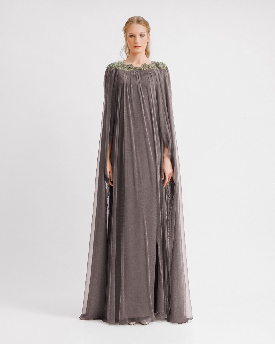 Draped Back Loose - Cut Grey Kaftan - Gemy Maalouf