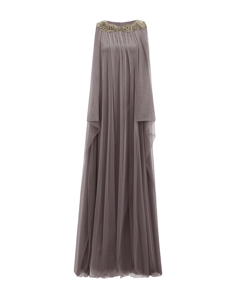 Draped Back Loose - Cut Grey Kaftan - Gemy Maalouf