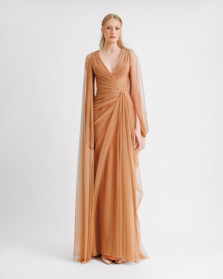 Asymmetrical Sleeves Draped Dress - Gemy Maalouf