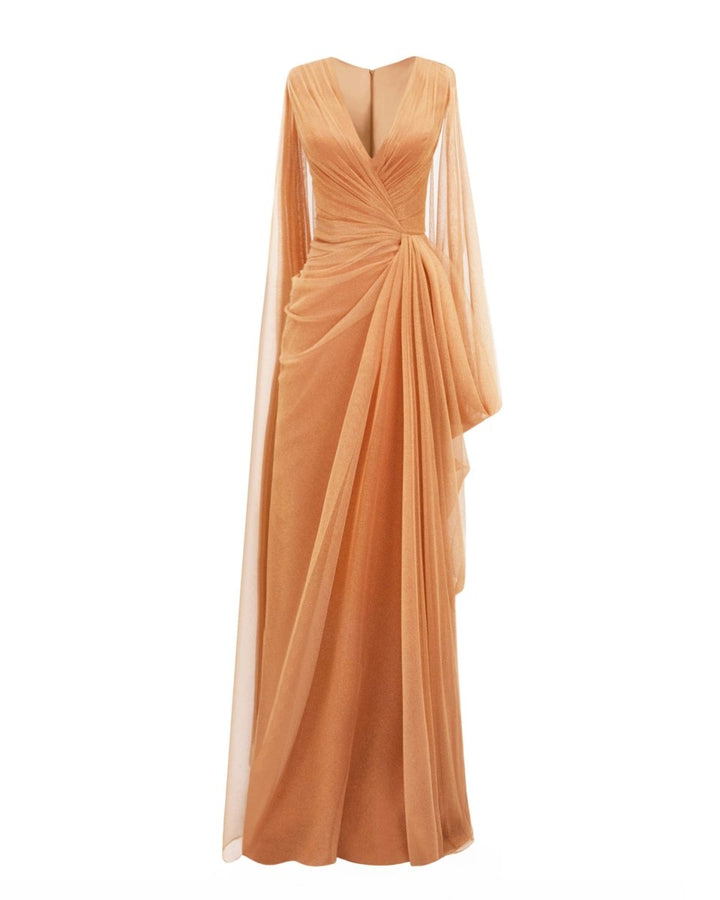 Asymmetrical Sleeves Draped Dress - Gemy Maalouf