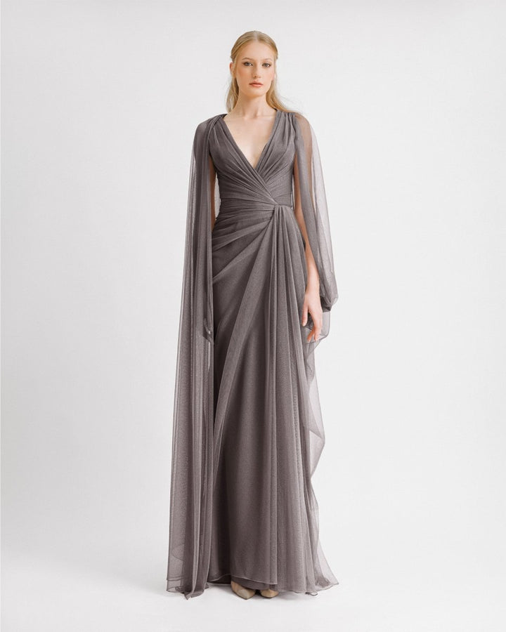 Asymmetrical Sleeves Draped Dress - Gemy Maalouf