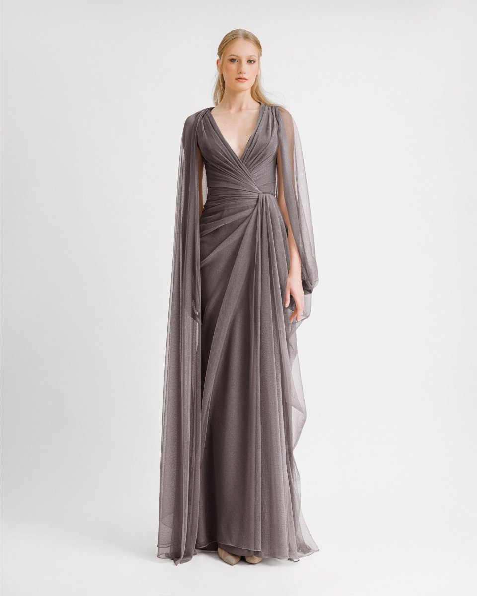 Asymmetrical Sleeves Draped Dress - Gemy Maalouf