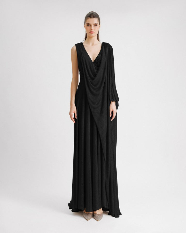 Beaded V - neckline Dress - Gemy Maalouf