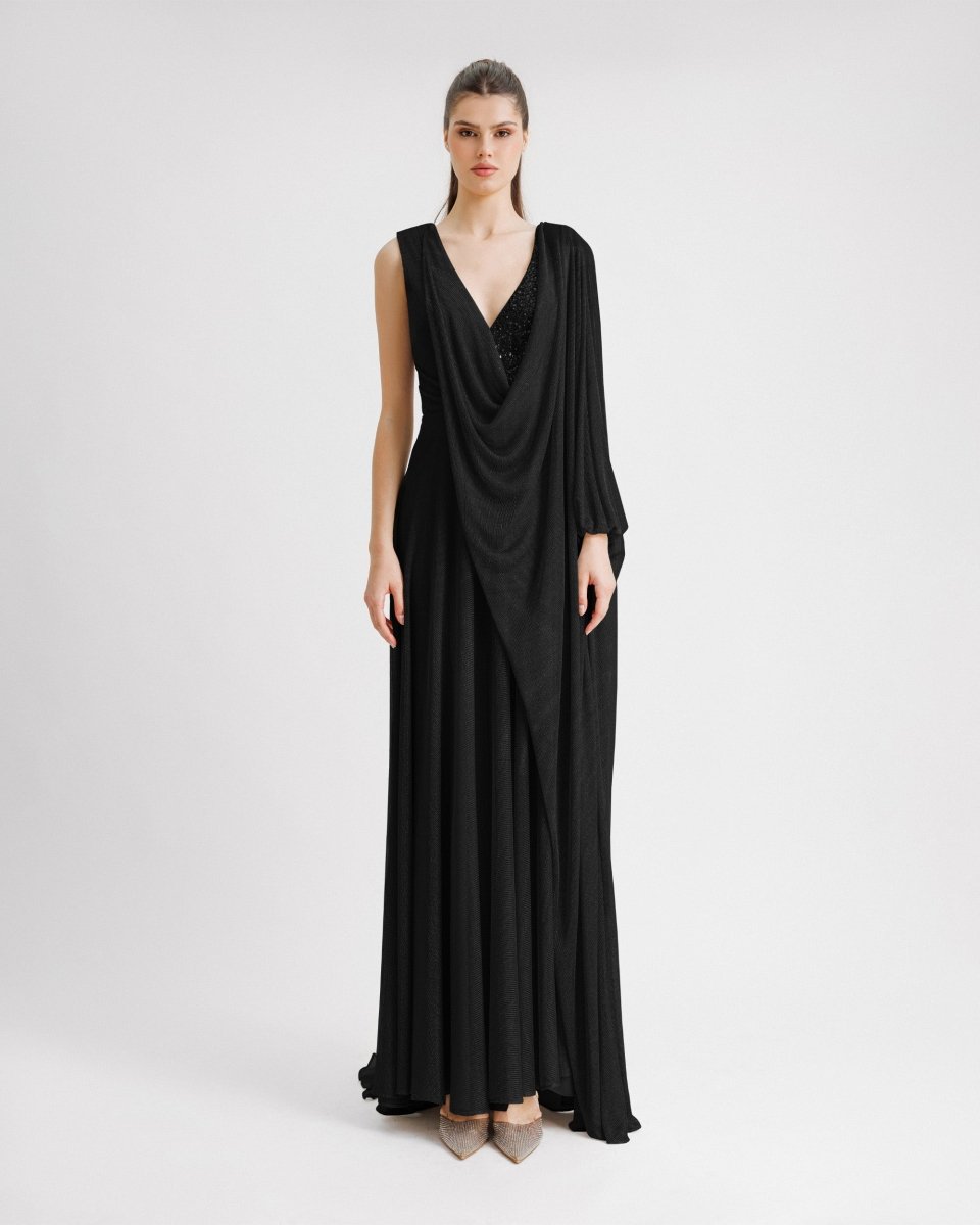 Beaded V - neckline Dress - Gemy Maalouf