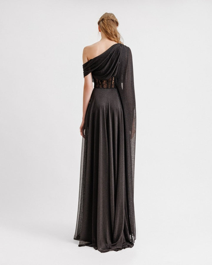 Asymmetrical Neckline Draped Dress - Gemy Maalouf