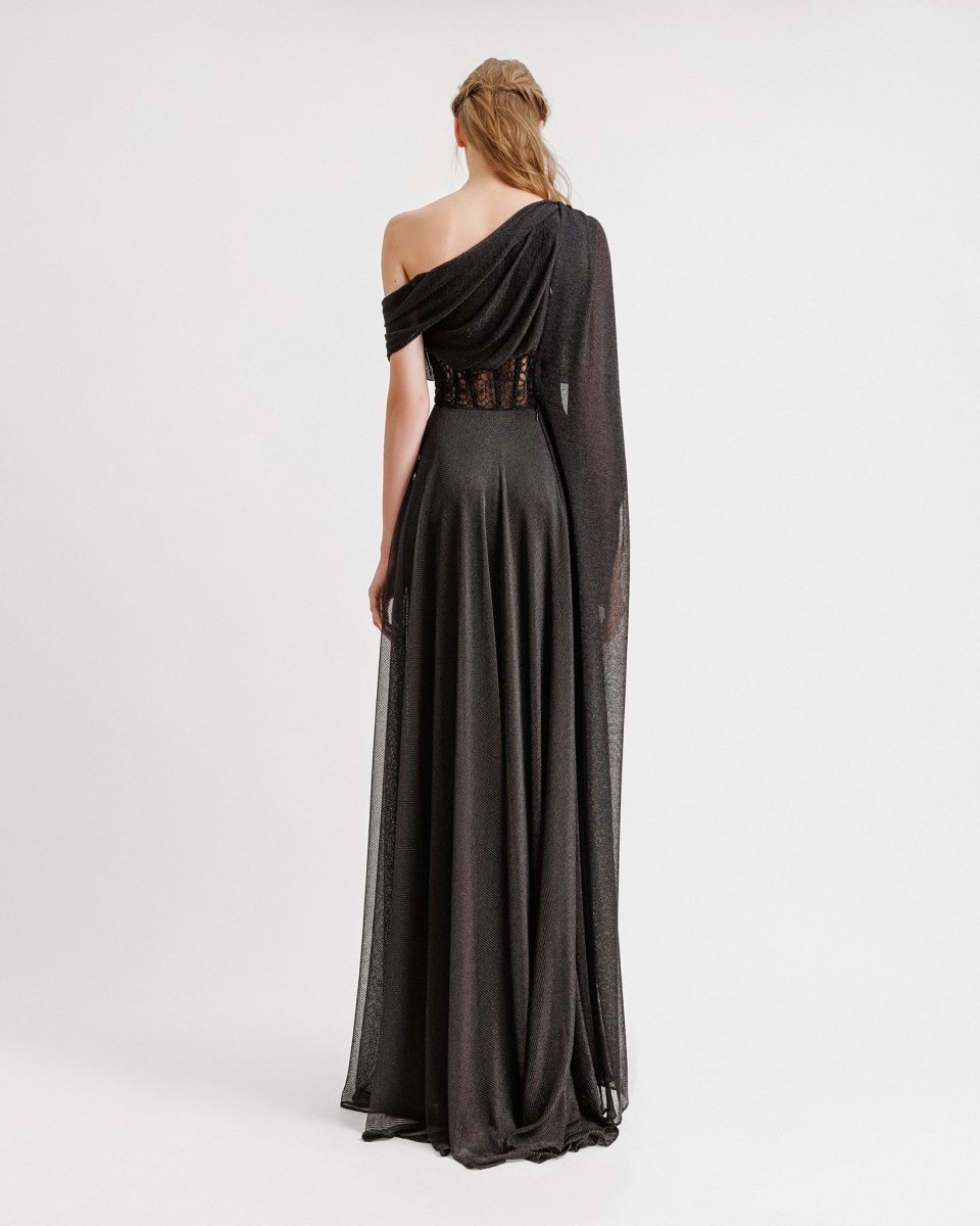 Asymmetrical Neckline Draped Dress - Gemy Maalouf