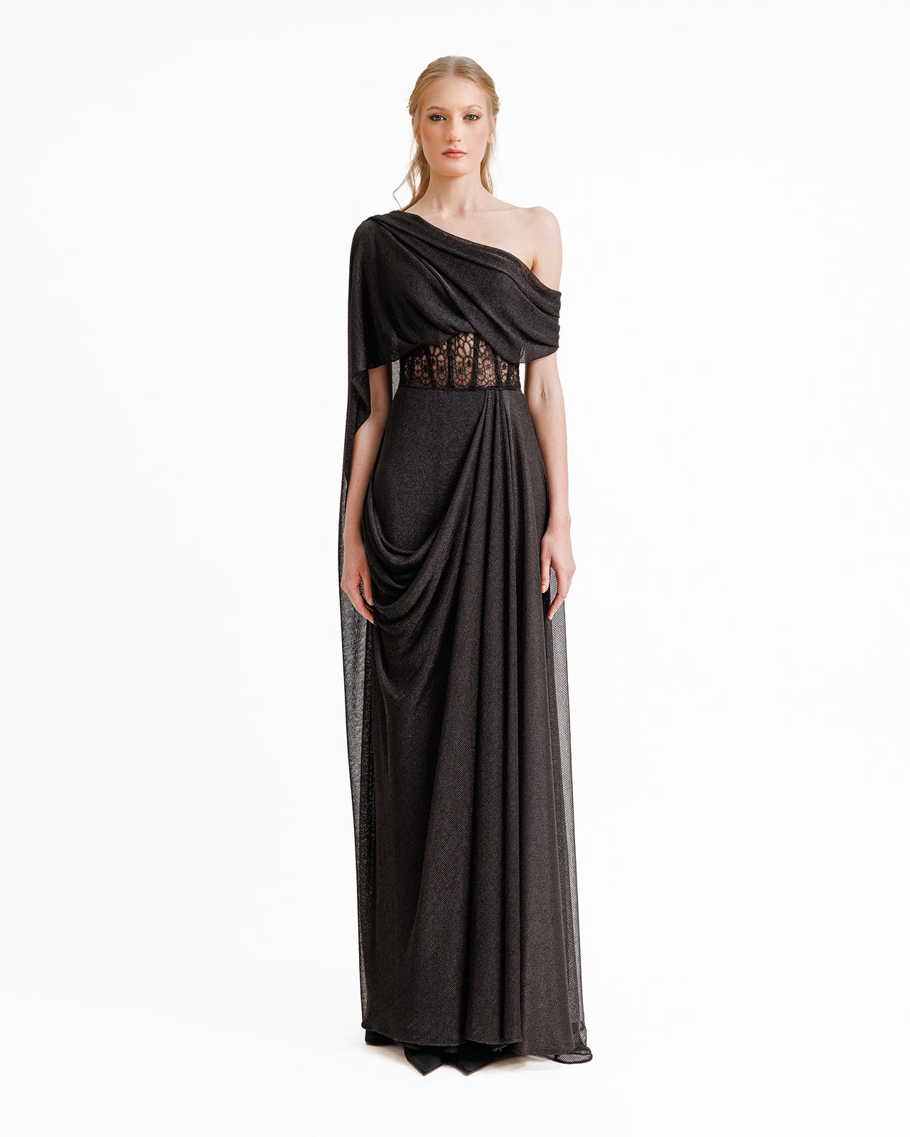 navy blue dress for baby girl Tyra Black Asymmetric Neck Cut Out Maxi Dress With Open Back Detail – Club  L London main image 1
