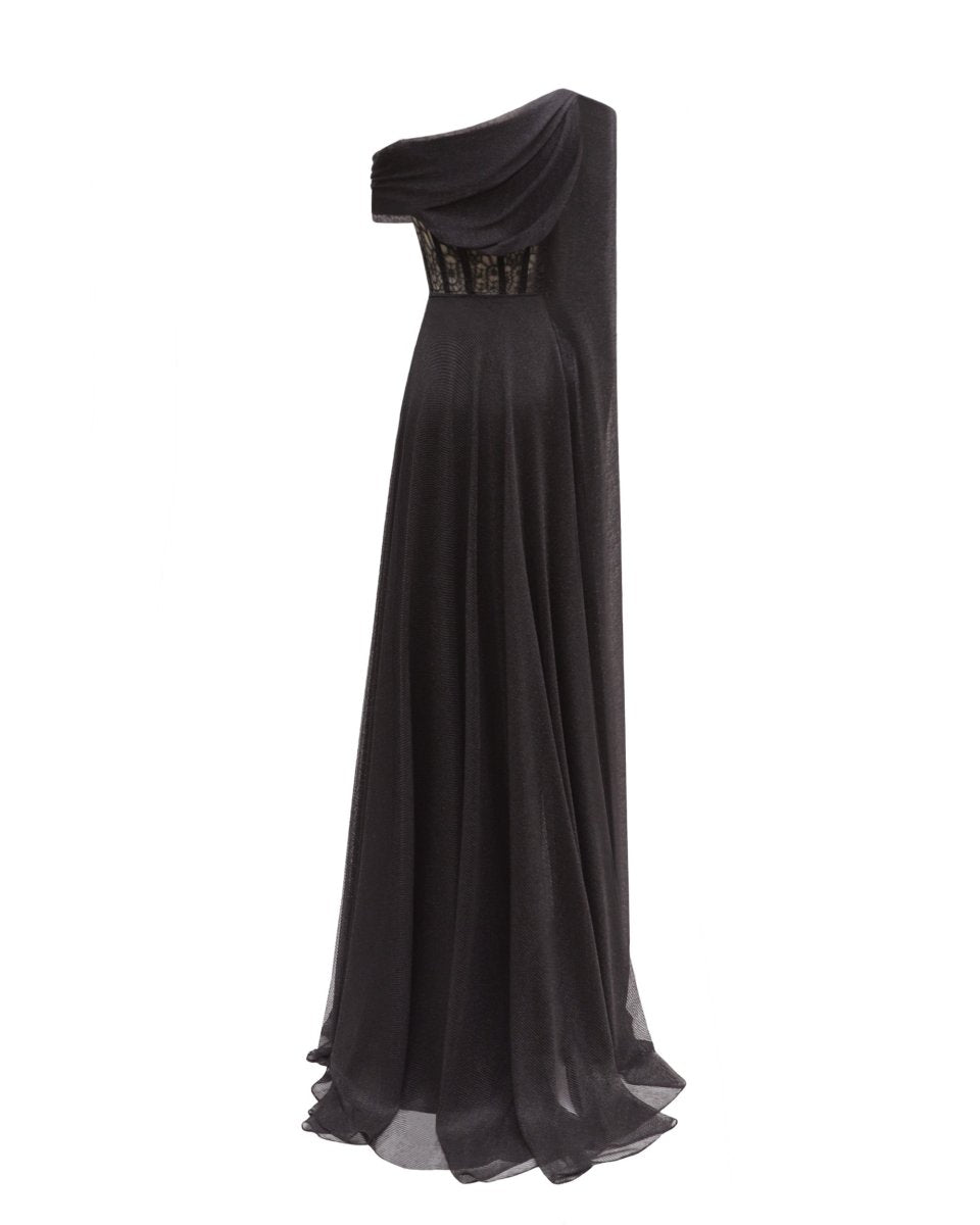 Asymmetrical Neckline Draped Dress - Gemy Maalouf