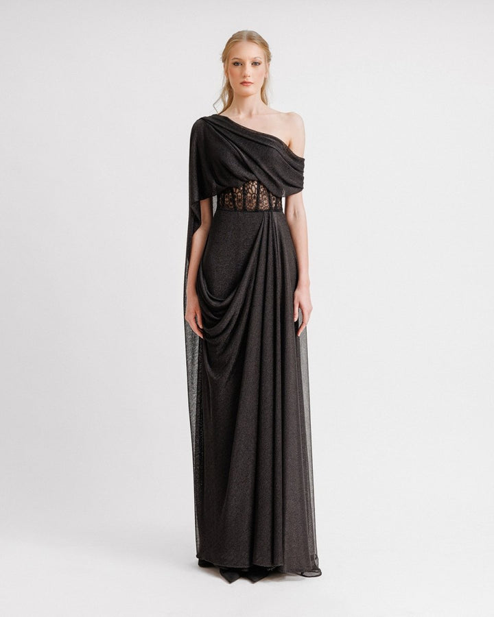 Asymmetrical Neckline Draped Dress - Gemy Maalouf