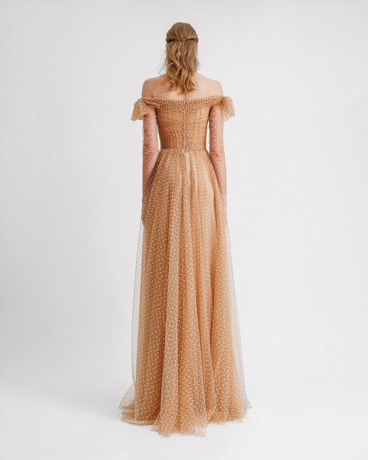 Off - the - shoulders Draped Neckline Dress - Gemy Maalouf