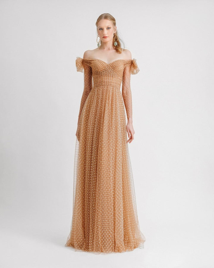Off - the - shoulders Draped Neckline Dress - Gemy Maalouf