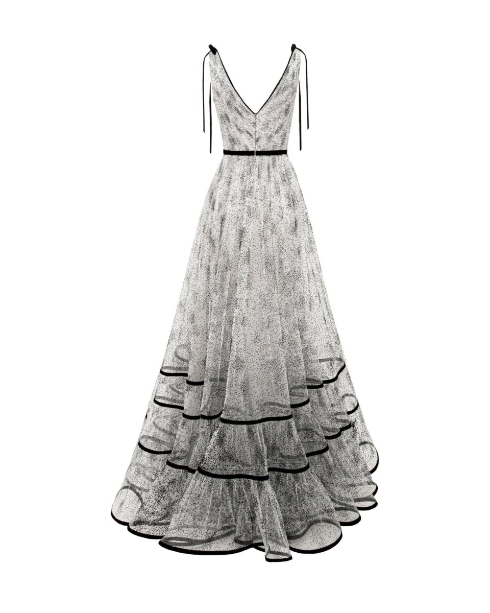 Flower At The Waist V - Neckline Dress - Gemy Maalouf