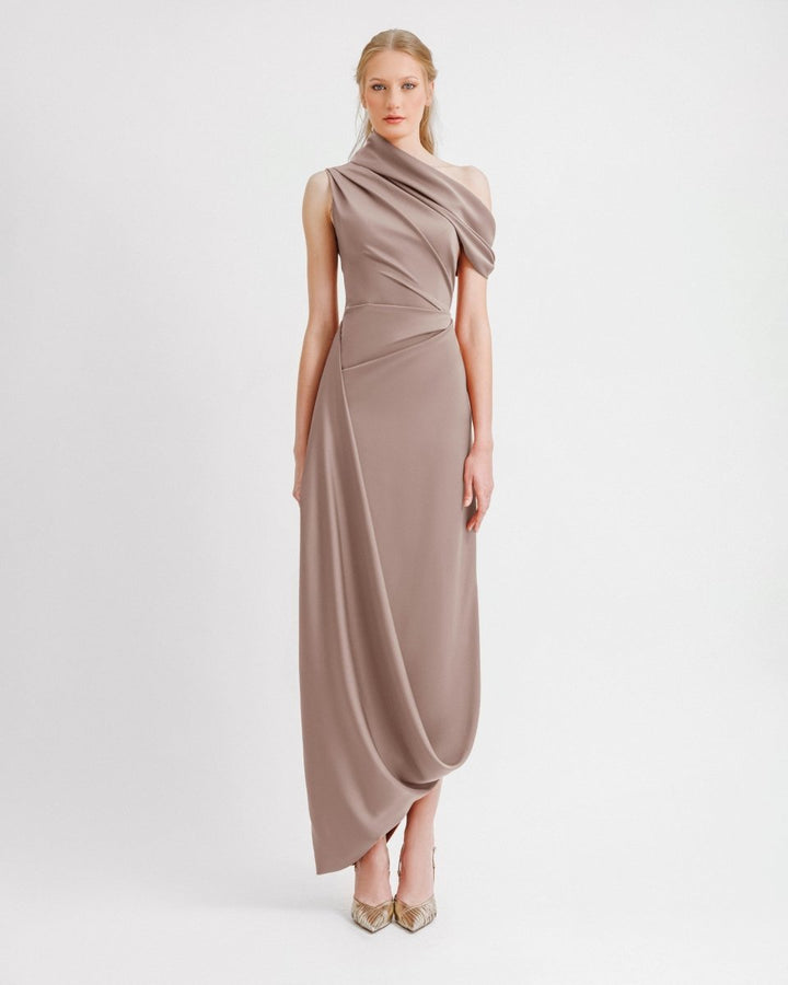 Asymmetrical Neckline and Hemline Dress - Gemy Maalouf