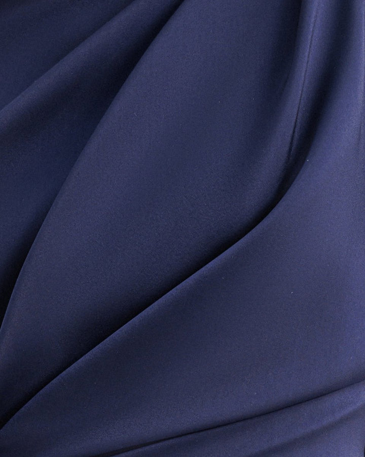 Asymmetrical Ruffled Draped Navy Dress - Gemy Maalouf