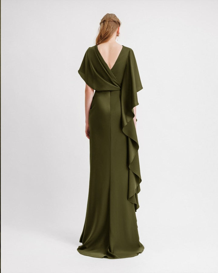 Asymmetrical Ruffled Draped Dress - Gemy Maalouf