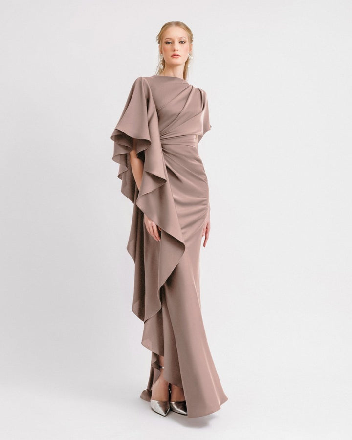 Asymmetrical Ruffled Draped Dress - Gemy Maalouf