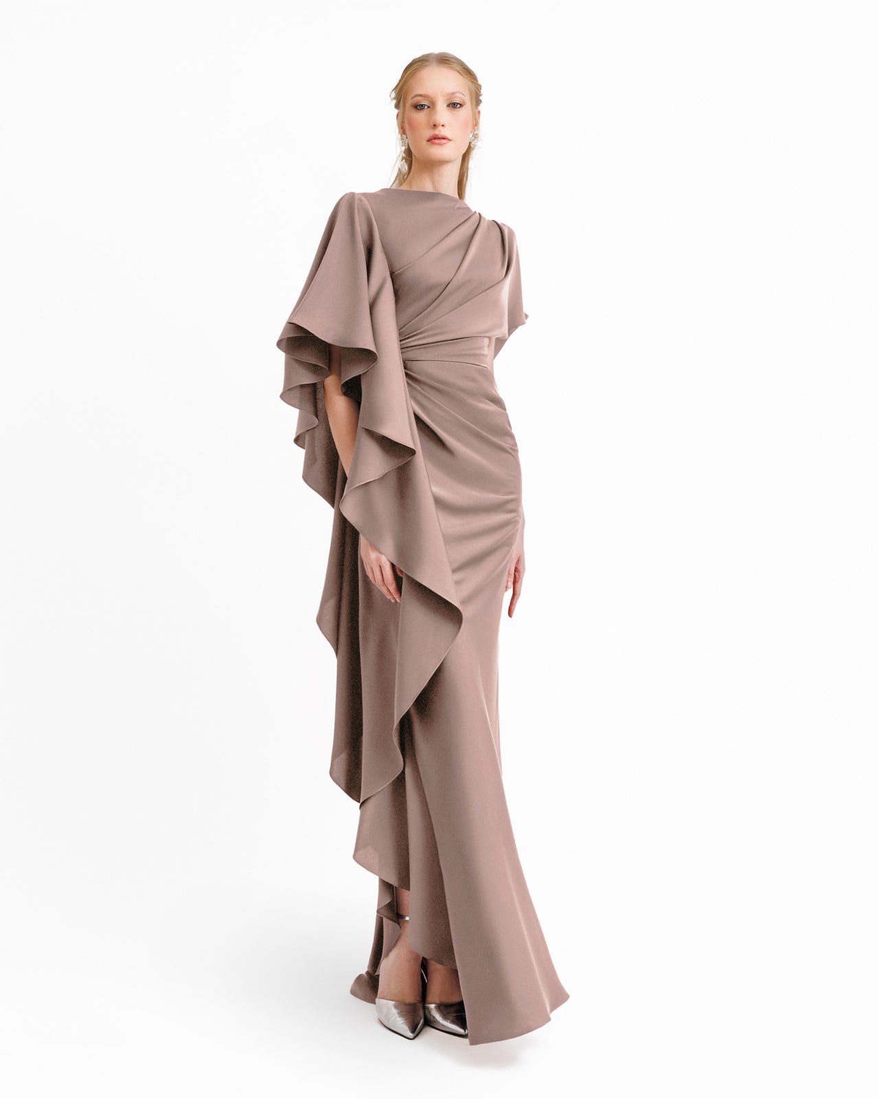 Asymmetrical Ruffled Draped Dress