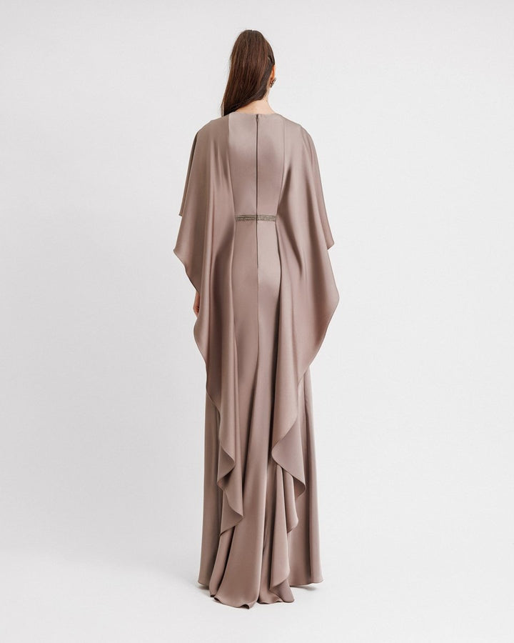 V - neckline Taupe Dress - Gemy Maalouf