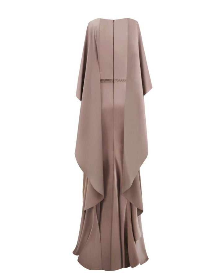 V - neckline Taupe Dress - Gemy Maalouf