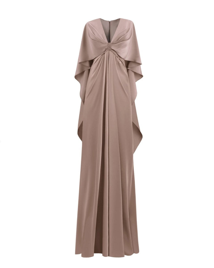 V - neckline Taupe Dress - Gemy Maalouf