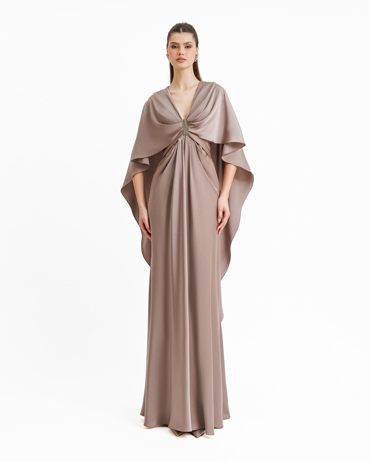 V-neckline Taupe Dress
