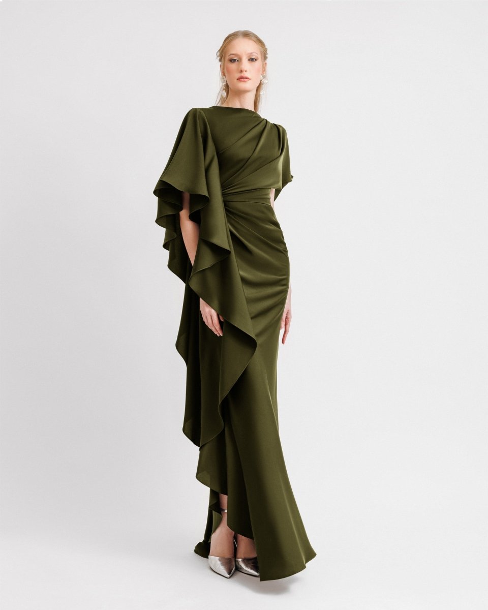 Asymmetrical Ruffled Draped Dress