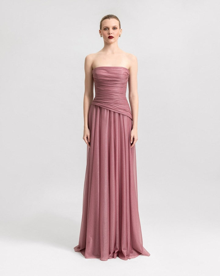 Strapless Pink Shimmer Dress - Gemy Maalouf