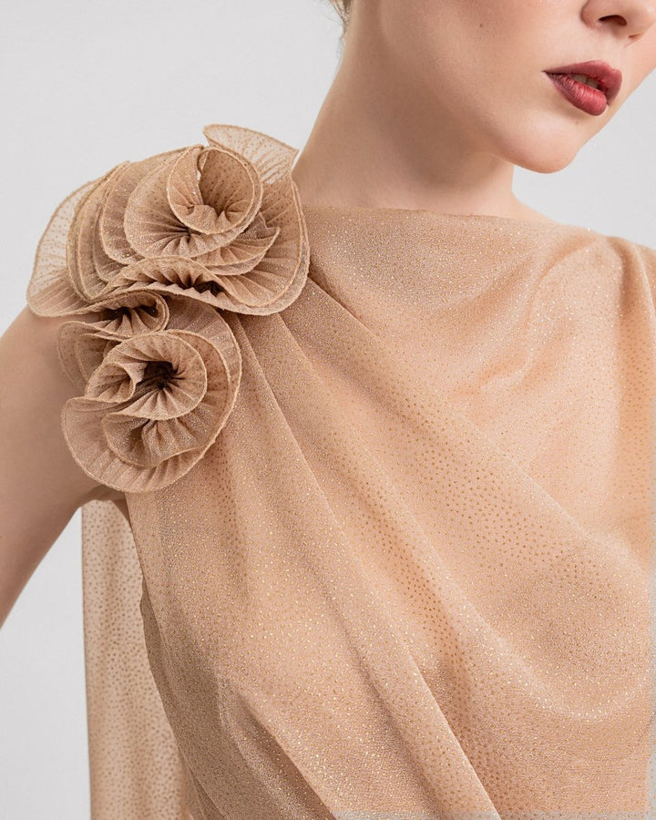 Floral Neckline Asymmetrical Dress - Gemy Maalouf