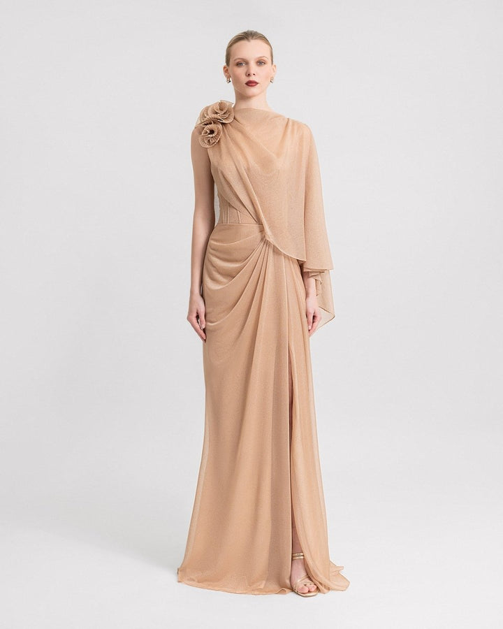 Floral Neckline Asymmetrical Dress - Gemy Maalouf