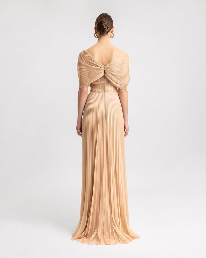 Asymmetrical Draped Neckline Dress - Gemy Maalouf