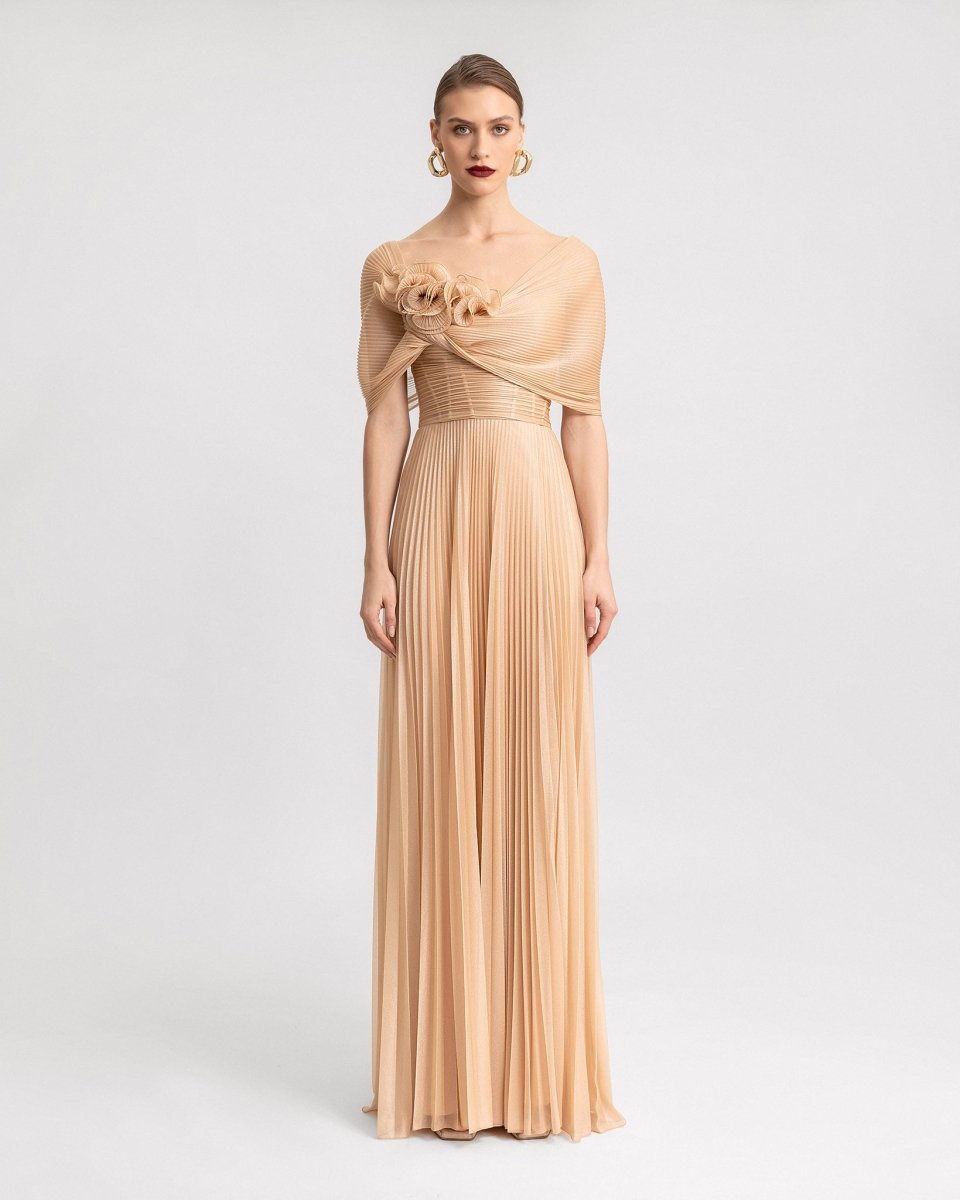 Asymmetrical Draped Neckline Dress - Gemy Maalouf